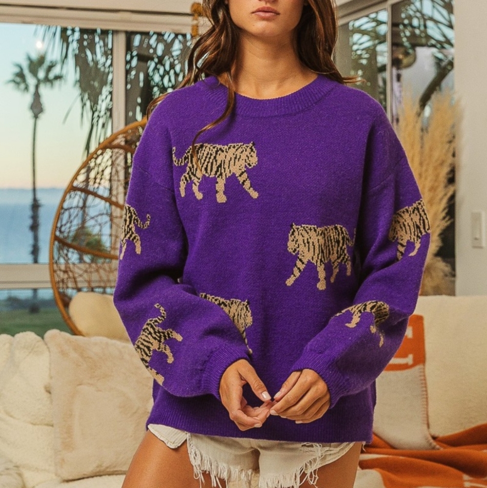 BiBi Tiger Pattern Long Sleeve Sweater